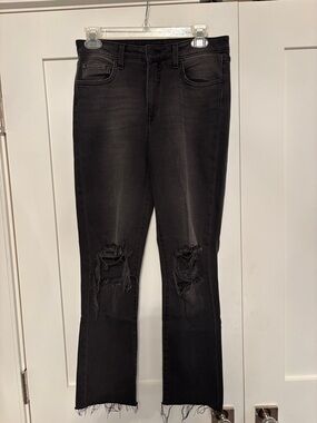 L'AGENCE Black Distressed Wide-Leg Jeans with Raw Hem